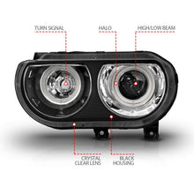 Load image into Gallery viewer, ANZO DODGE CHALLENGER 08-14 PROJECTOR HALO HEADLIGHTS BLACK W/ RX HALO - 121308