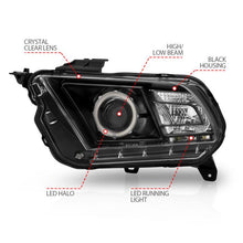 Load image into Gallery viewer, ANZO FORD MUSTANG 10-14 PROJECTOR HEADLIGHTS BLACK W/ RX HALO - 121323