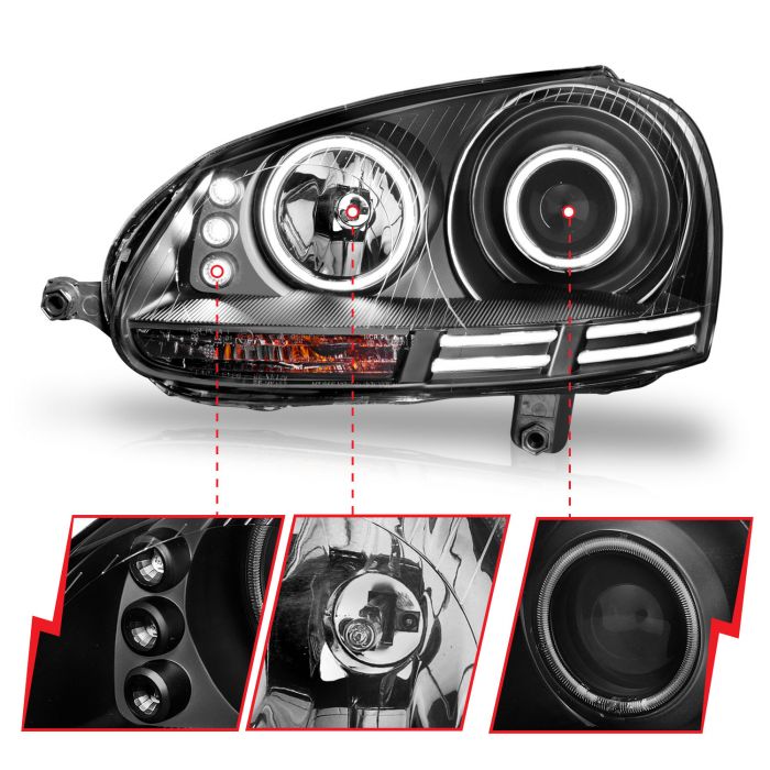 ANZO VOLKSWAGEN JETTA 05.5-10 / RABBIT/GTI 06-09 PROJECTOR HEADLIGHTS BLACK W/ HALO (CCFL) - 121345