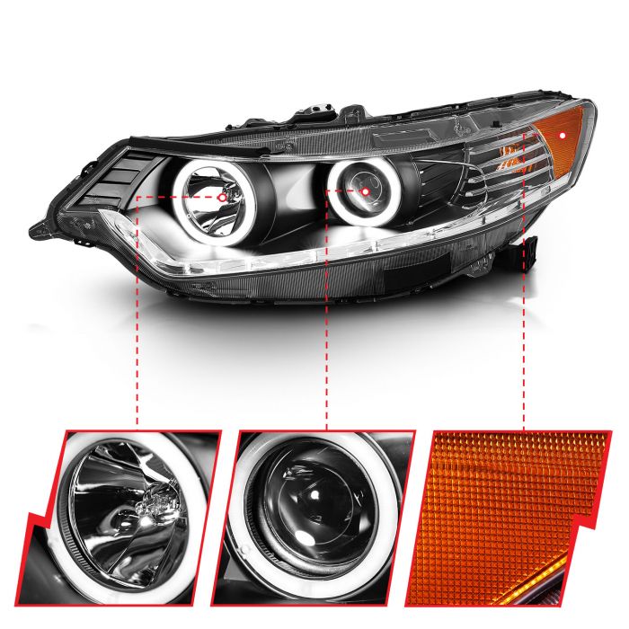 ANZO ACURA TSX 09-12 PROJECTOR HALO HEADLIGHTS BLACK W/ RX HALO (FOR HID, NO HID KIT) - 121393