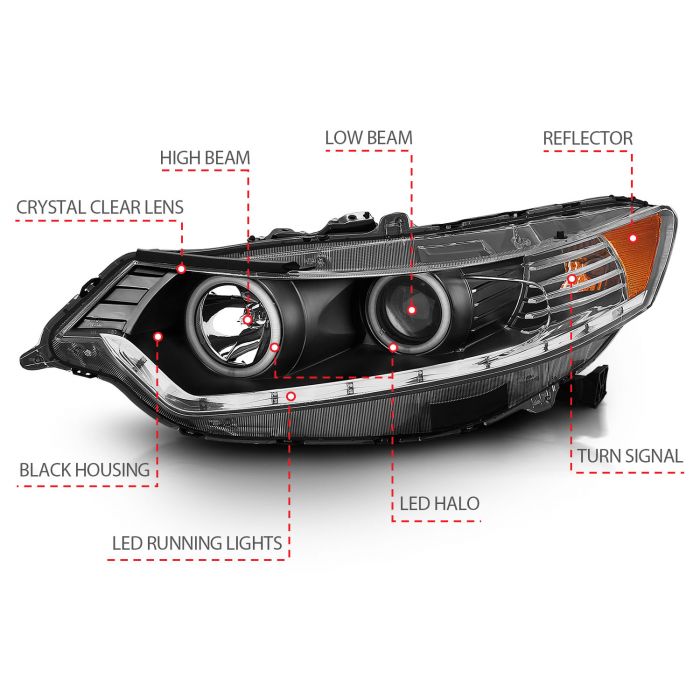 ANZO ACURA TSX 09-12 PROJECTOR HALO HEADLIGHTS BLACK W/ RX HALO (FOR HID, NO HID KIT) - 121393