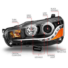 Load image into Gallery viewer, ANZO MITSUBISHI LANCER 08-15 PROJECTOR HEADLIGHTS BLACK W/ RX HALO - 121428