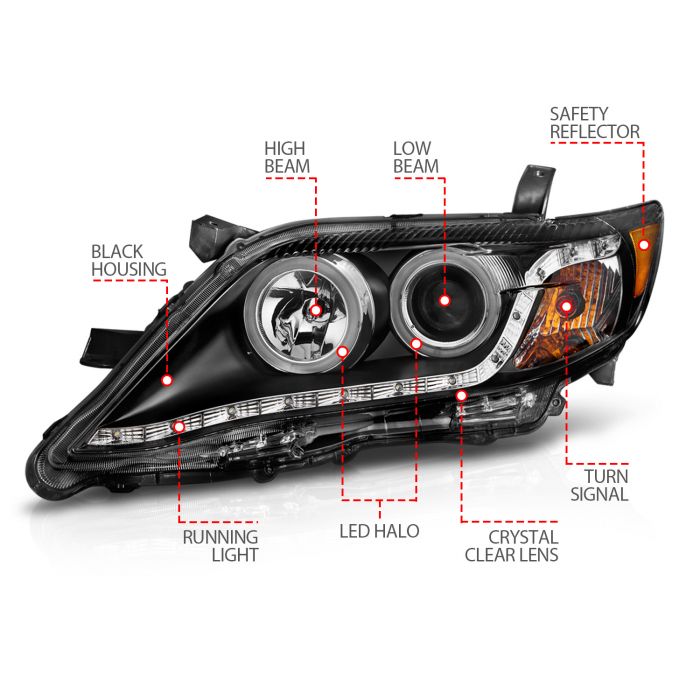 ANZO TOYOTA CAMRY 10-11 PROJECTOR HEADLIGHTS BLACK W/ RX HALO - 121442