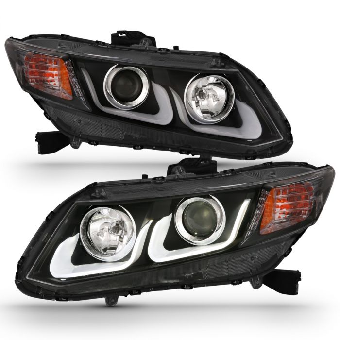 ANZO HONDA CIVIC 2 DR 12-13 / 4 DR 12-15 PROJECTOR HEADLIGHTS U-BAR BLACK CLEAR -121479