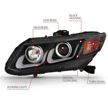 Load image into Gallery viewer, ANZO HONDA CIVIC 2 DR 12-13 / 4 DR 12-15 PROJECTOR HEADLIGHTS U-BAR BLACK CLEAR -121479