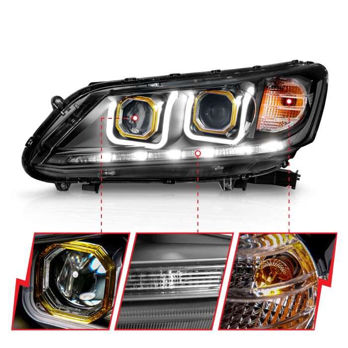 ANZO HONDA ACCORD 13-15 4DR PROJECTOR HEADLIGHTS U-BAR BLACK CLEAR -121492