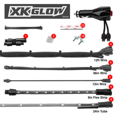 XK Glow Single Color XKGLOW UnderglowLED Accent Light Car/Truck Kit Blue - 8x24In Tube + 4x8In Strip