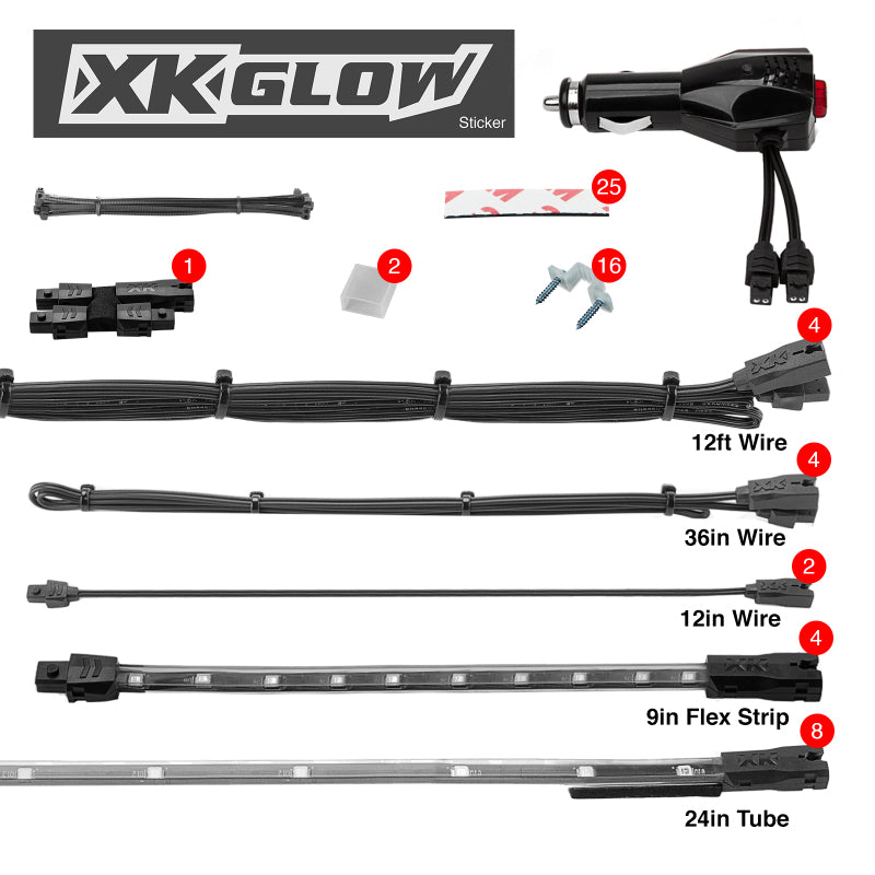 XK Glow Strip Single Color Underglow LED Accent Light Car/Truck Kit White - 8x24In Tube + 4x8In
