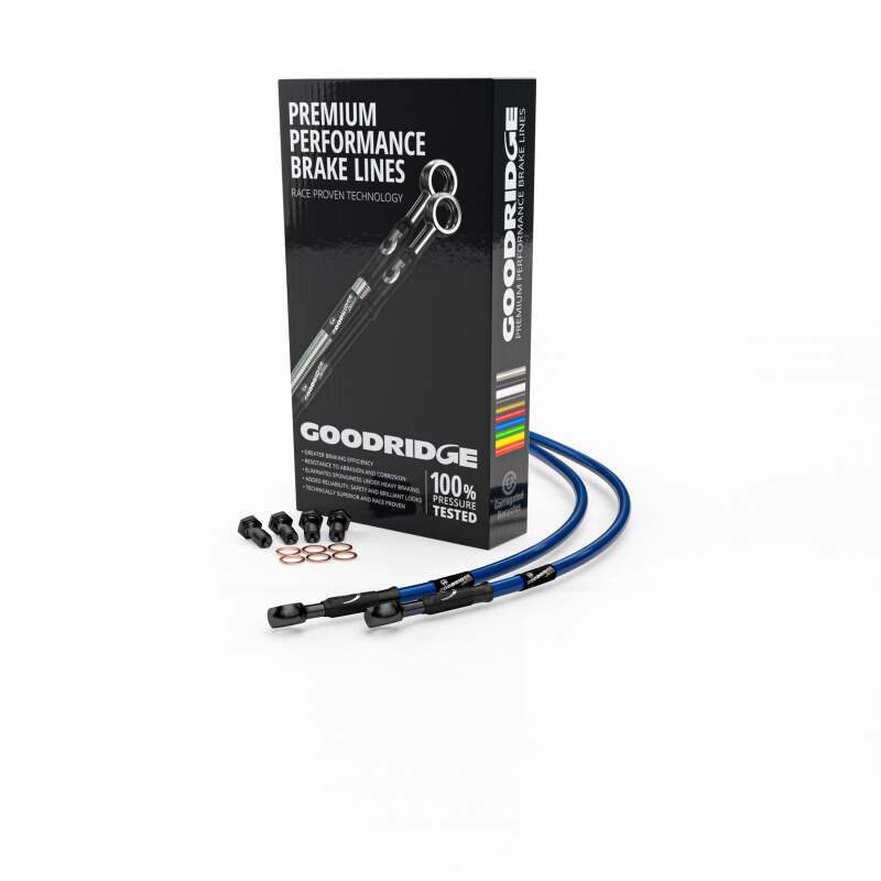 Goodridge 04-10 Honda VT750 Shadow Electric Blue Front SS Brake Lines w/Black Fittings Goodridge