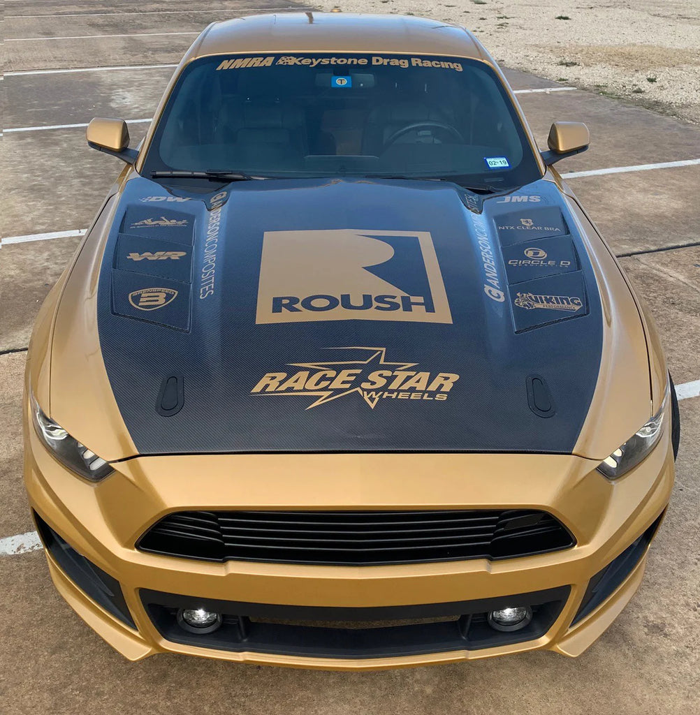 Anderson Composites 2015 - 2017 Mustang Double-Sided Carbon Fiber Heat Extractor Hood - AC-HD15FDMU-SA-DS