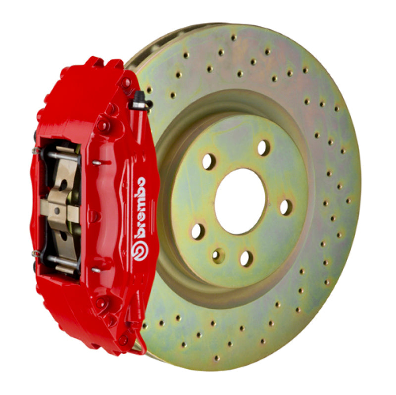 Brembo 05-14 Mustang GT Excl non-ABS Equipped Fr GT BBK 6Pist Cast 355x32 1pc Rotor Drilled-Red Brembo