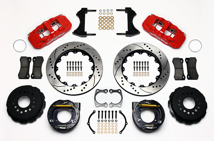 Wilwood AERO4 Rear P-Brake Kit 14.00in Drill Red Big Ford 2.50in Offset 140-10948-DR