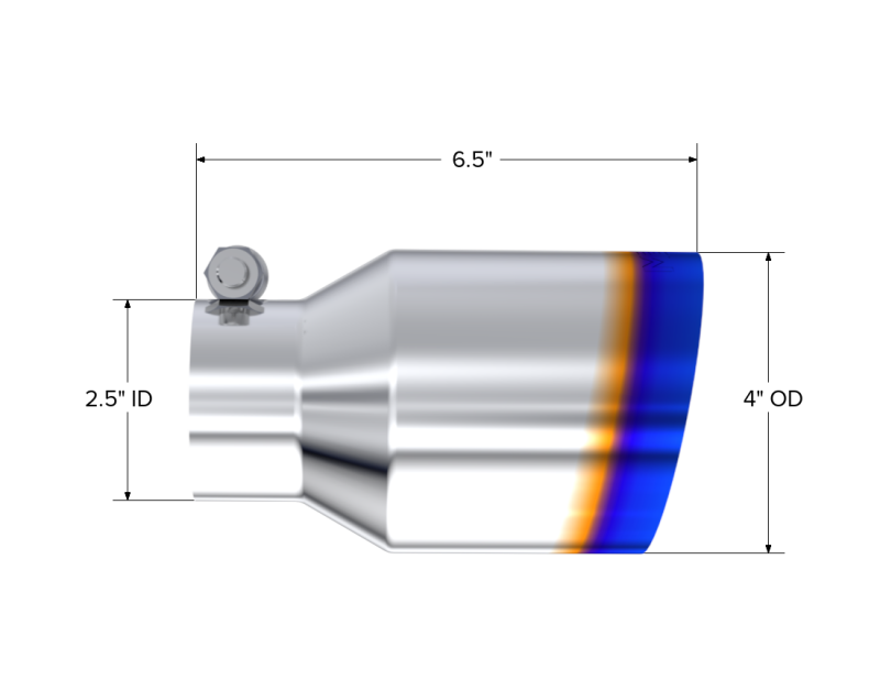 MBRP Burnt End Tip 2.5 ID 4 ID Out 6.5 length Single Wall Angle Cut 304 Stainless Steel - T5176BE MBRP