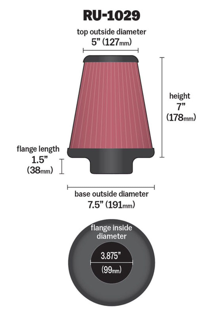 K&N Universal Clamp-On Air Filter 3-7/8in FLG / 7-1/2in B / 5in T / 7in H K&N Engineering