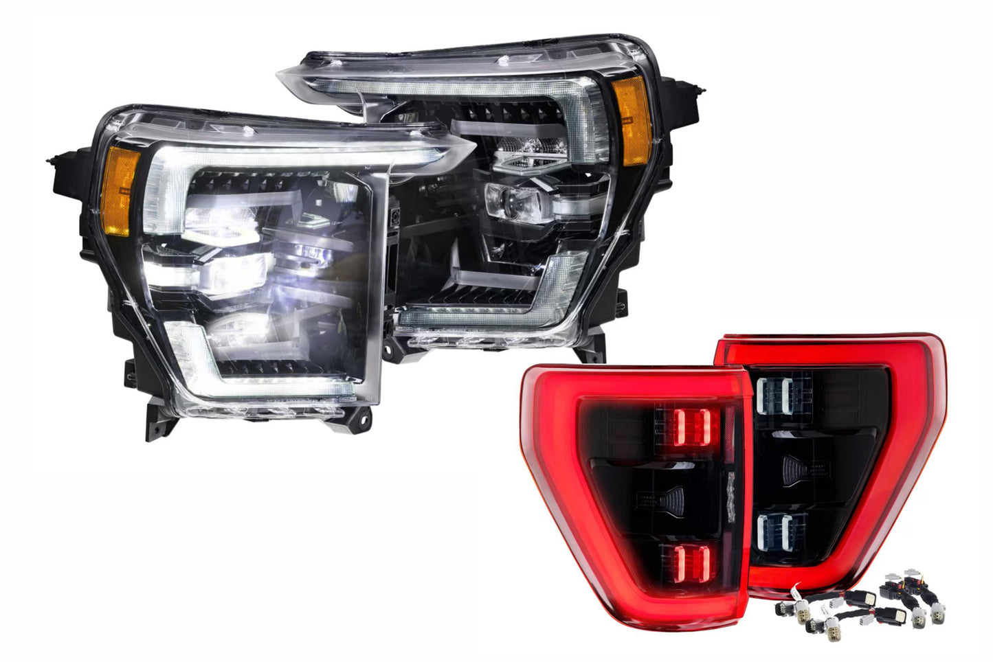 21-23 Ford F-150 White DRL Heads and Red Tails OEM LED Reflector