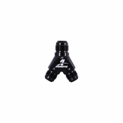 Aeromotive 15675 Y-Block Fitting, -10 AN to -8 AN x 2 Aeromotive