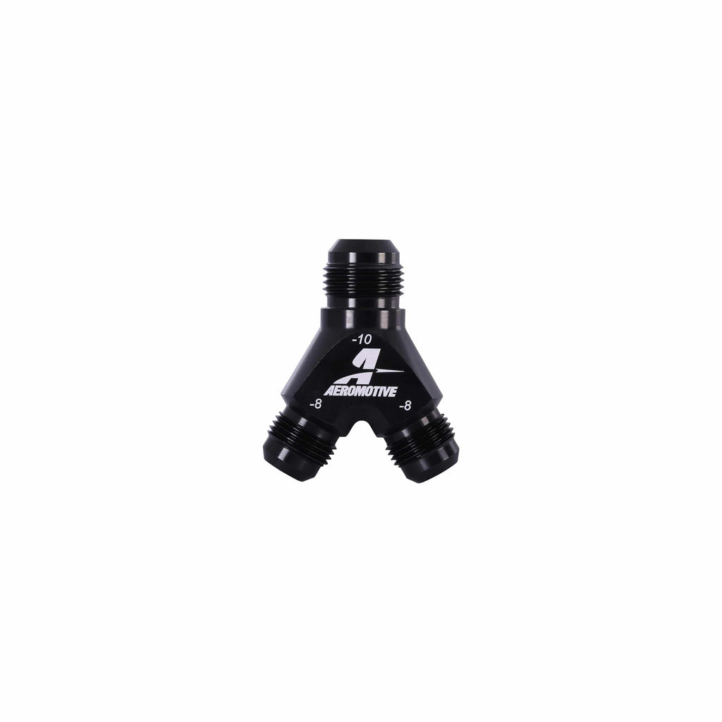 Aeromotive 15675 Y-Block Fitting, -10 AN to -8 AN x 2