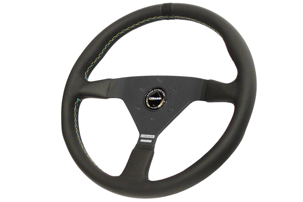 GReddy MOMO Montecarlo Steering Wheel (350mm) - Black Leather w/ Black Alcantara Centering Stripe