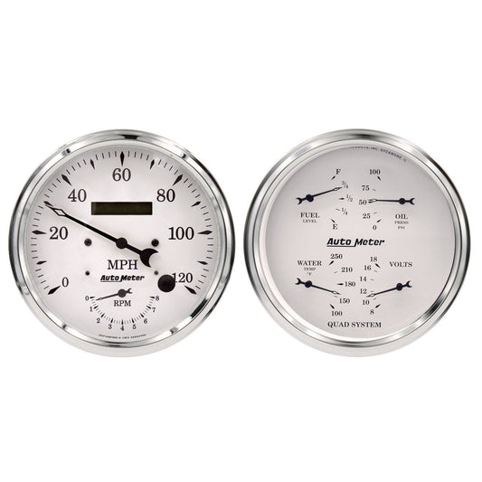 Auto Meter Old Tyme White Quad & Tach/Speedo 5in. - 2 Pc. 1652