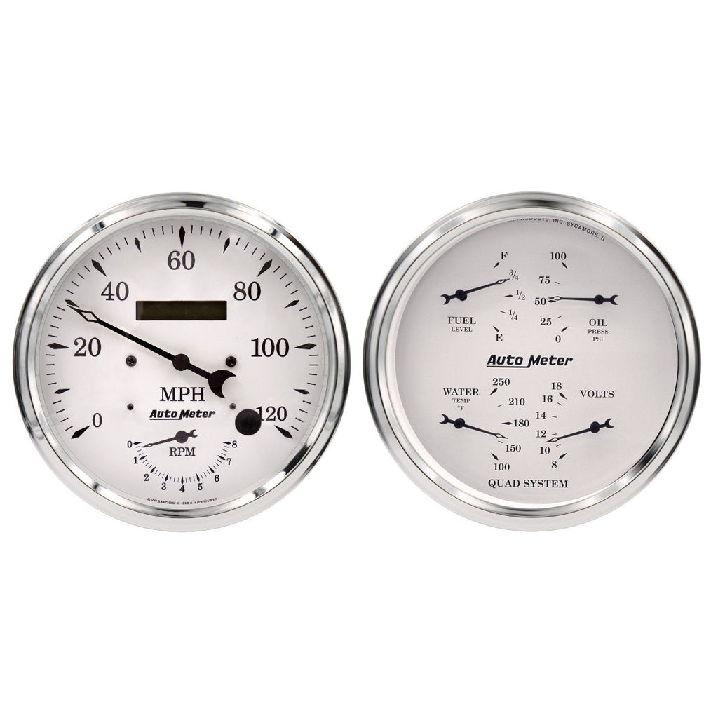 Auto Meter Old Tyme White Quad & Tach/Speedo 5in. - 2 Pc.