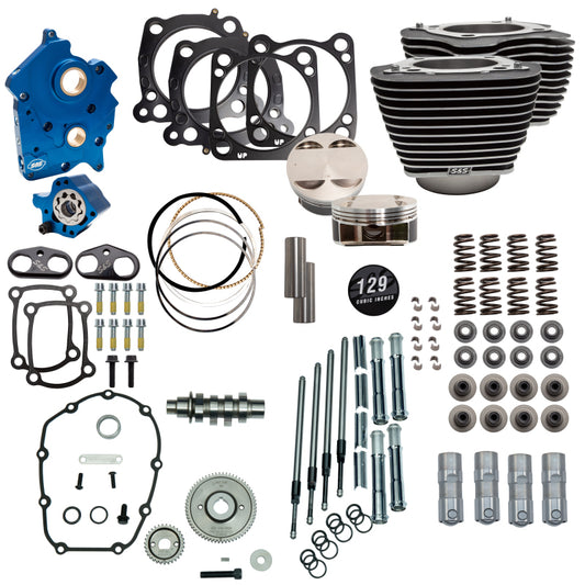S&S Cycle 2017+ M8 129in Power Pack w/ Chrm Pushrod Tubes & Gear Drive Cam - Black w/ HL - Incl. VVT