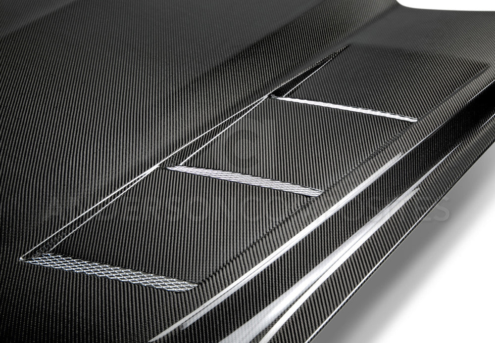 Anderson Composites 2015 - 2017 Mustang Double-Sided Carbon Fiber Heat Extractor Hood - AC-HD15FDMU-SA-DS