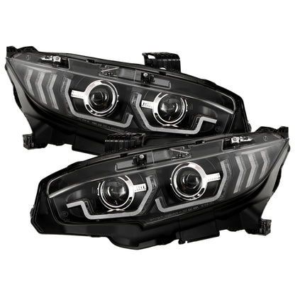 Honda Civic 16-20 LED Model High-Power LED Module Headlights - Black (PRO-YD-HC16LEDAP-SEQGR-BK) SPYDER