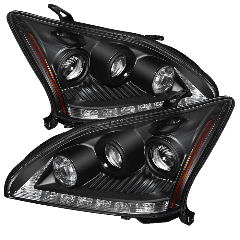 Spyder Lexus RX330 2004-2006 Projector Headlights Halogen Model- DRL LED Blk PRO-YD-LRX35004-DRL-BK SPYDER