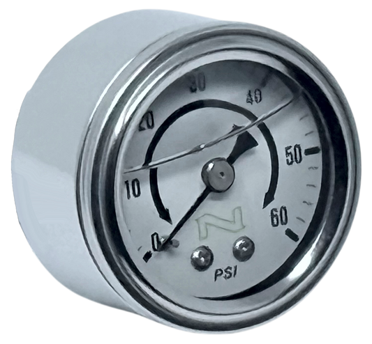NAMZ NOS White Oil Pressure Gauge W/Chrome Cup/Liquid Filled 60-psi Gauge W/Male 1/8in Pipe-Thread