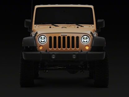 Raxiom 07-18 Jeep Warngler Axial Series 7-Inch LED Headlights w DRL/ Black Housing - Clear Lens