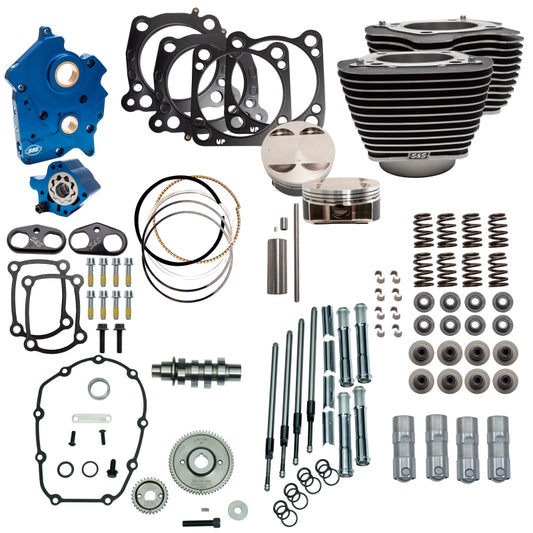 S&S Cycle 2017+ M8 128in CI Oil Cooled Power Pk w/ Chrm Pushrod Tubes w/ HL - Wrinkle Blk Incl. VVT