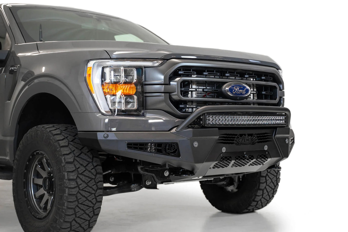 Addictive Desert Designs 2021-2023 Ford F-150 Honeybadger Front Bumper W/ Top Hoop - F197431040103 Addictive Desert Designs