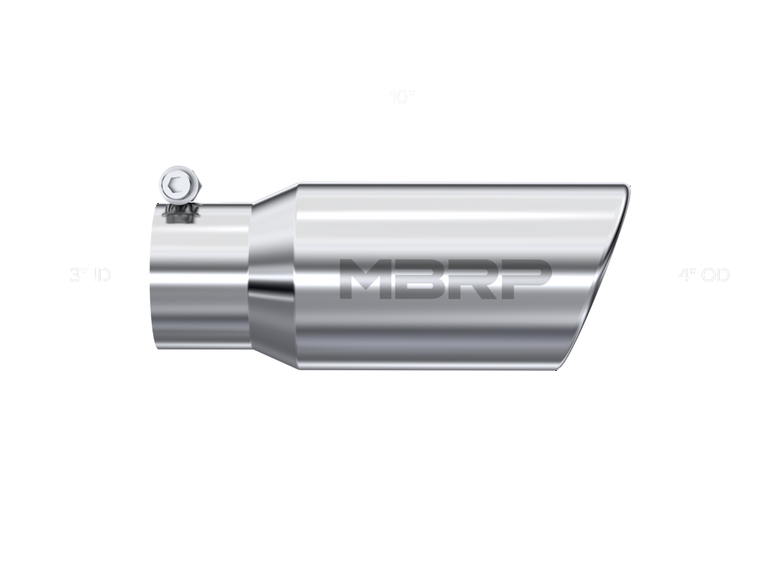 MBRP Universal Tip 4in OD 3in Inlet 10in Length Angled Rolled End T304 - T5155 MBRP