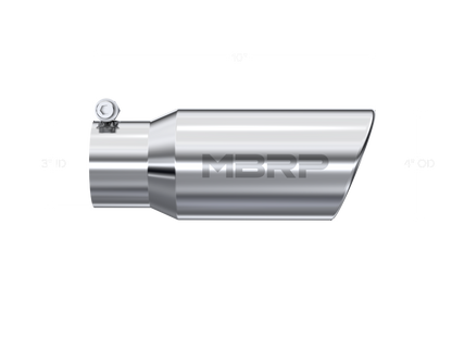 MBRP Universal Tip 4in OD 3in Inlet 10in Length Angled Rolled End T304 - T5155 MBRP