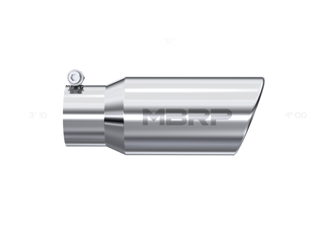 MBRP Universal Tip 4in OD 3in Inlet 10in Length Angled Rolled End T304 - T5155