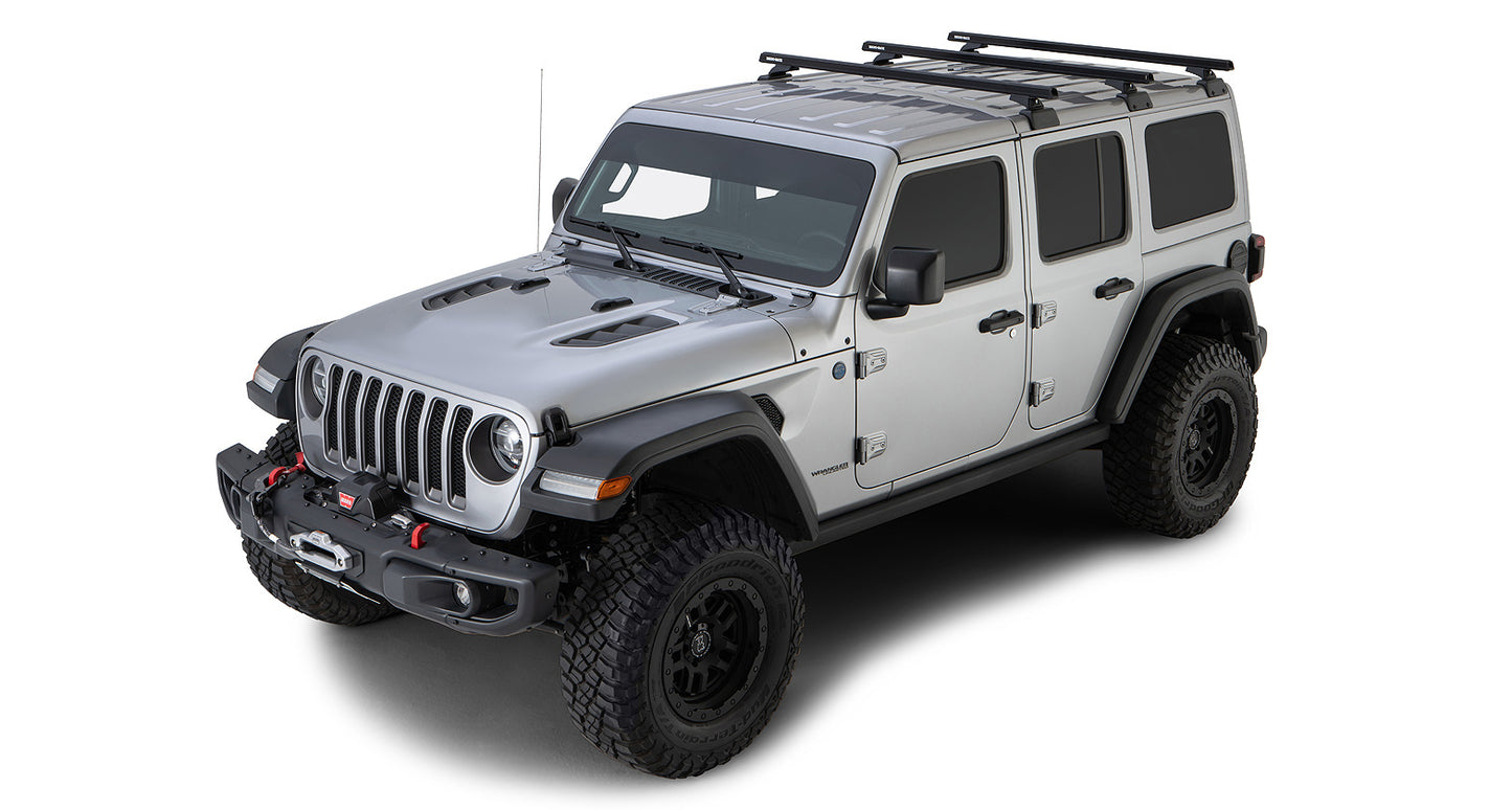 Rhino-Rack 18-24 Jeep Wrangler 4 Door SUV Heavy Duty RCL 3 Bar Backbone Roof Rack - JB0882