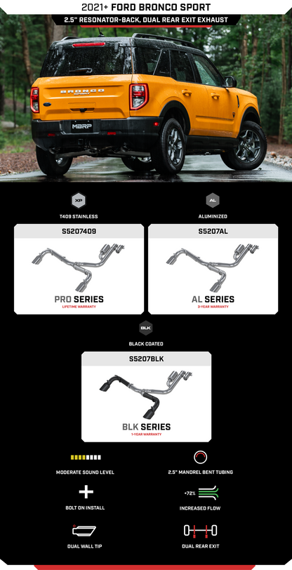 MBRP 2021+ Ford Bronco Sport (1.5L / 2.0L EcoBoost) 2.5in Res-Back Exhaust - Dual Rear - Black MBRP