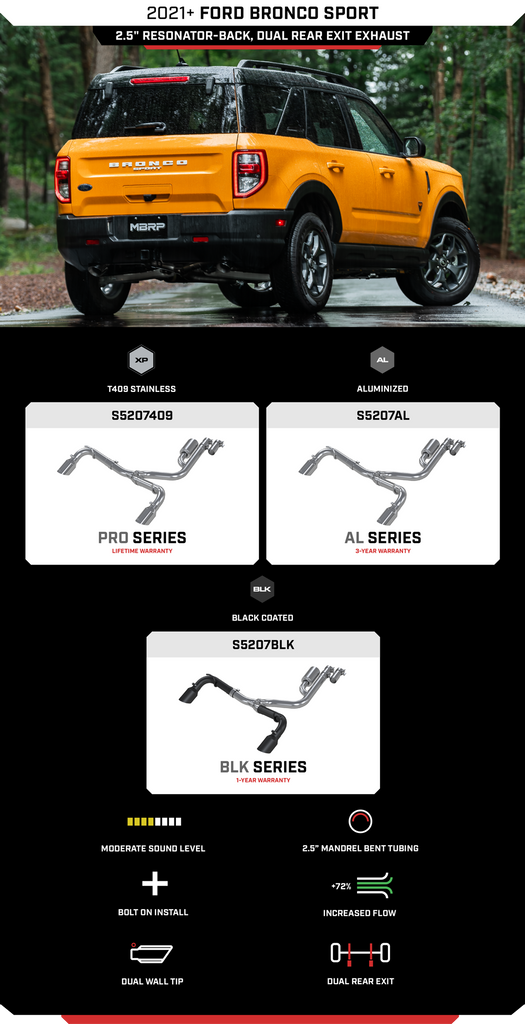 MBRP 2021+ Ford Bronco Sport (1.5L / 2.0L EcoBoost) 2.5in Res-Back Exhaust - Dual Rear - Black