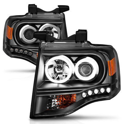 ANZO 07-14 Ford Expedition Projector Headlights Black W/ RX Halo - 111113 ANZO