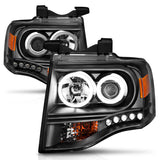 ANZO 07-14 Ford Expedition Projector Headlights Black W/ RX Halo - 111113