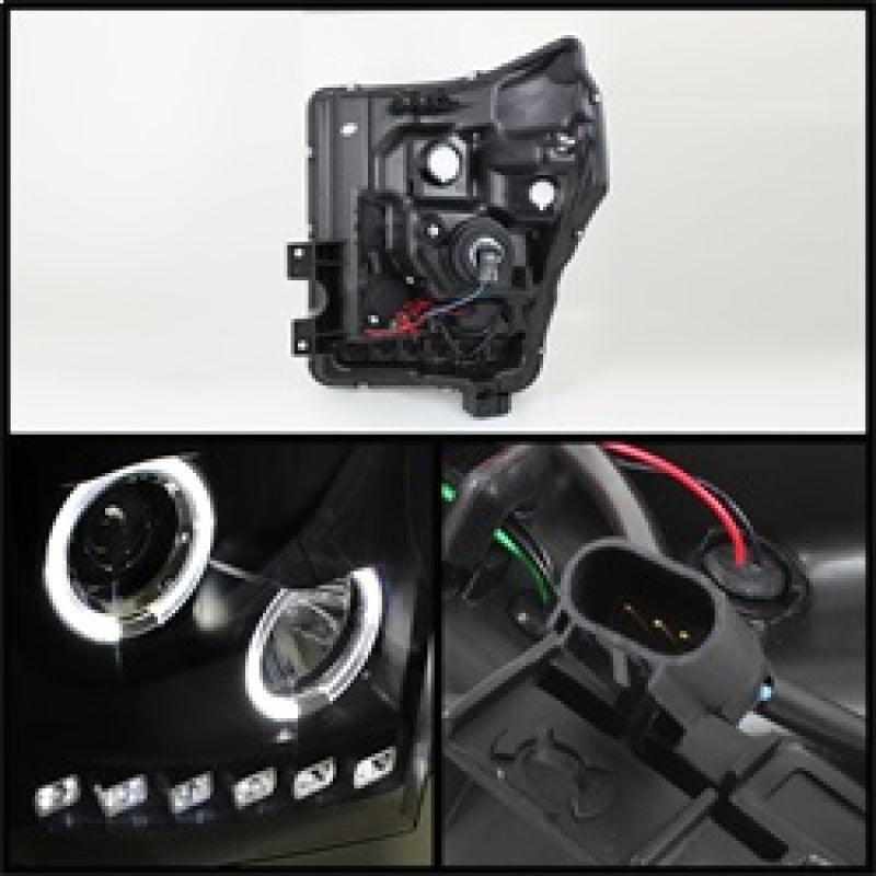 Spyder Ford Super Duty 11-15 Projector Headlights LEDHalo DRL Blk High H1 Low 9006 PRO-YD-FS11-HL-BK SPYDER