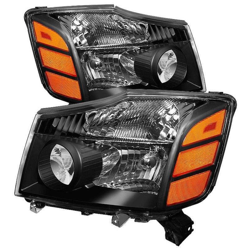 Xtune Nissan Titan 04-14 / Armada 04-07 OEM Amber Head Lights Set Black HD-JH-NTI04-AM-BK SPYDER