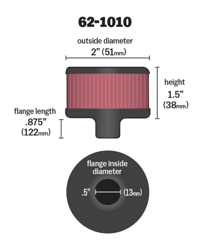 K&N Steel Base Crankcase Vent Filter .5in Vent OD x 2in OD x 1.5in Height K&N Engineering