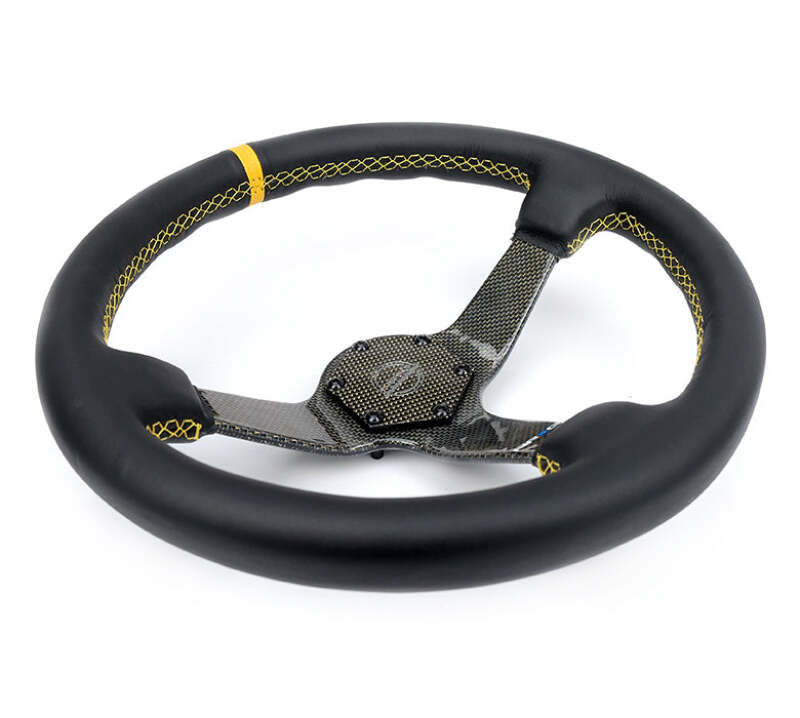NRG Carbon Fiber Steering Wheel (350mm) Leather Trim w/Gold Stiching/Center Mark - RST-036CF-GD