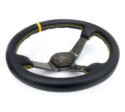NRG Carbon Fiber Steering Wheel (350mm) Leather Trim w/Gold Stiching/Center Mark - RST-036CF-GD