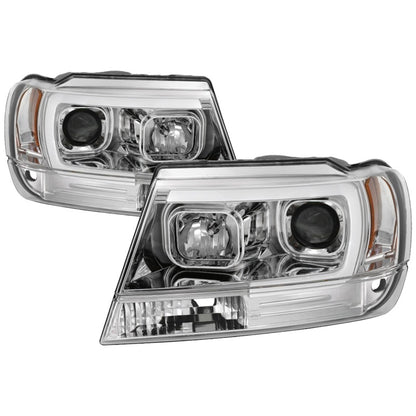 Spyder 99-04 Jeep Grand Cherokee Projector Headlights - Light Bar DRL LED - Chrome SPYDER