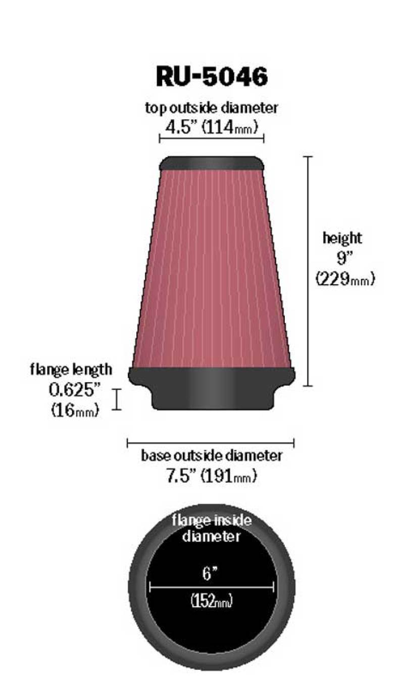 K&N Universal Clamp-On Air Filter 6in FLG / 7-1/2in B / 4-1/2in T / 9in H K&N Engineering