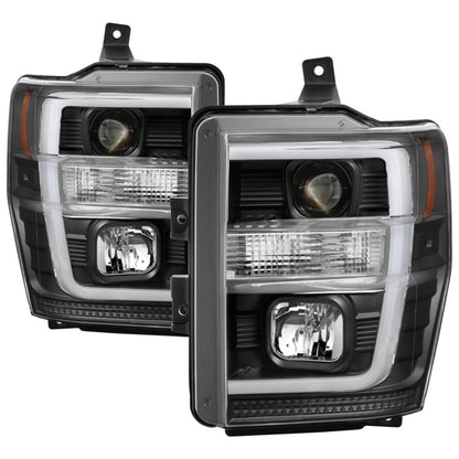 Spyder 08-10 Ford F-250 SD Projector Headlights V2-Switch Back Light Bar-Black PRO-YD-FS08V2-SBLB-BK SPYDER