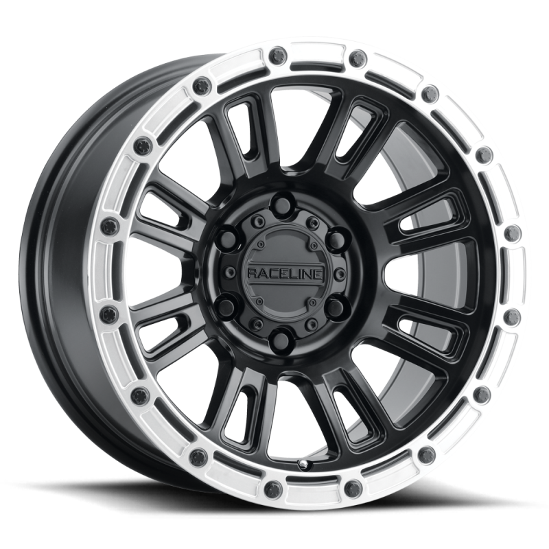 Raceline 956BS Compass 18x9in / 6x139.7 BP / 18mm Offset / 106.1mm Bore - Black & Silver Lip Wheel