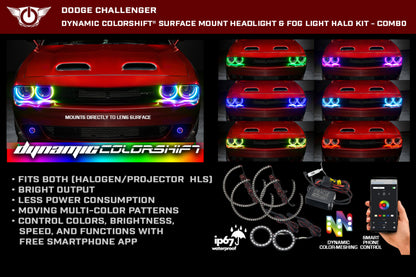 Oracle 15-23 Dodge Challenger Dynamic Surface Mount Headlight/Fog Light Halo Kit COMBO - ColorSHIFT